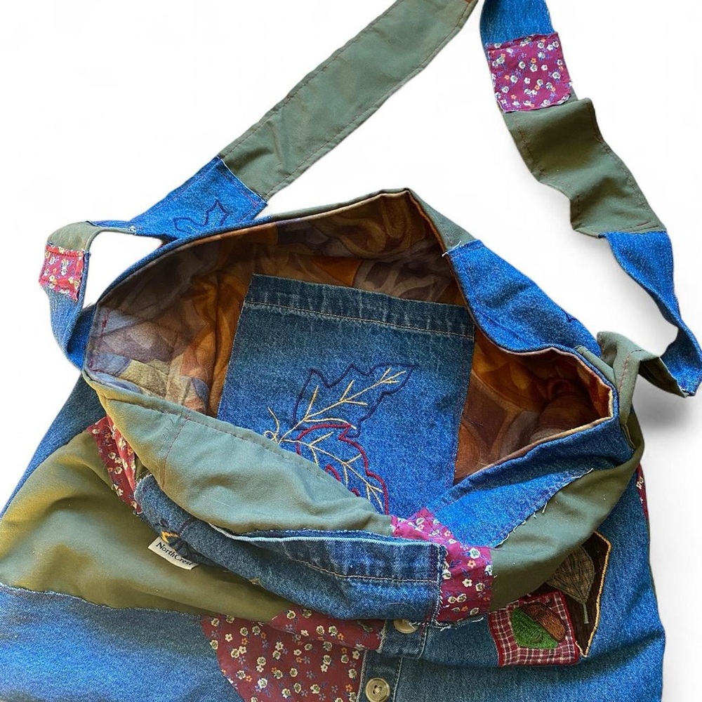 Denim Patchwork Fall Tote Bag - Picture 6 of 9